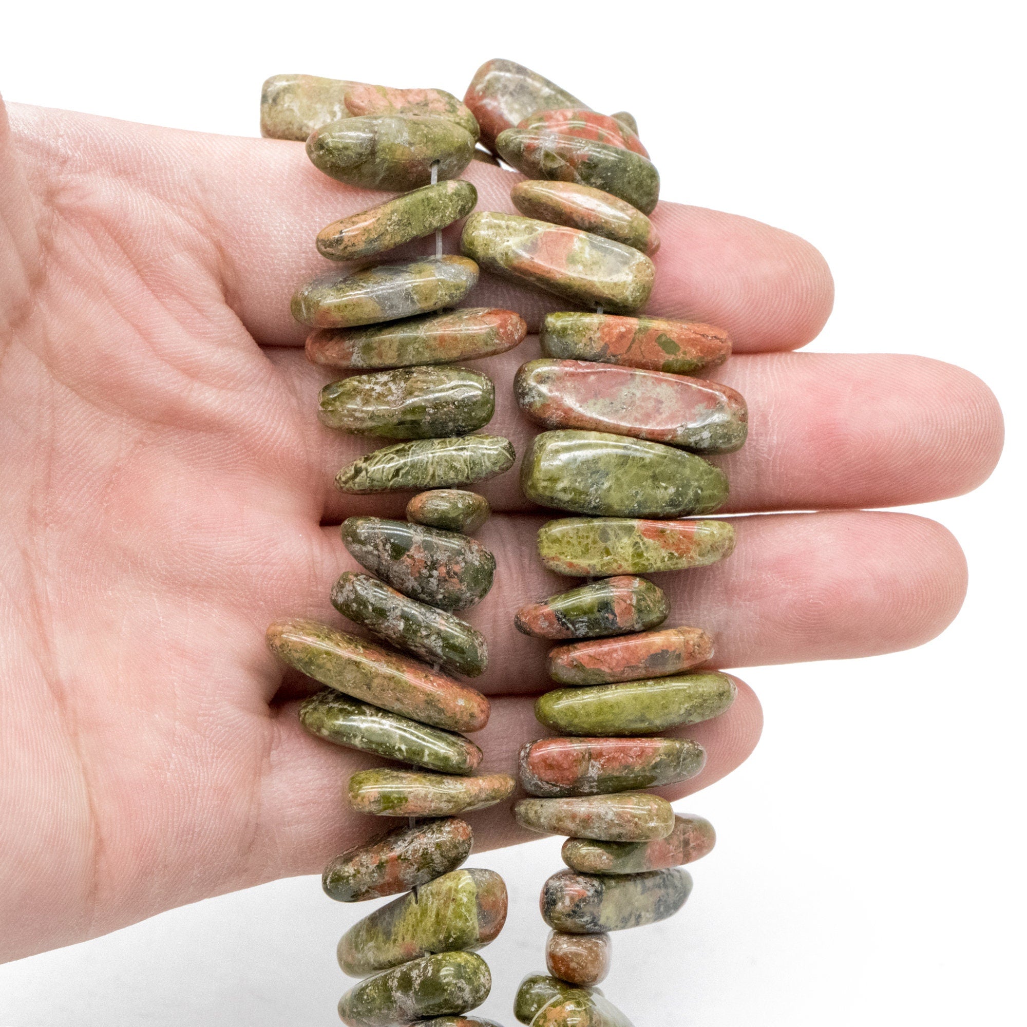Natural Unakite Jasper Loose Beads, Stick Pebble Chip Shape, 15.5"Strd (TR-051-1)